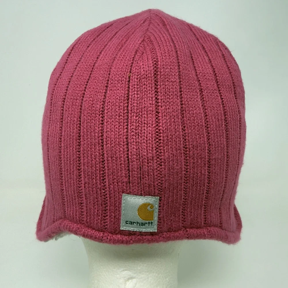 Carhartt Girls Pink Ribbed Winter‎ Trapper Hat with Sherpa Lining and Embroidery
